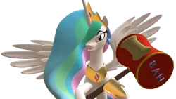 Size: 1920x1080 | Tagged: safe, artist:spyrolinkgame, artist:wolyro pegasus, derpibooru import, princess celestia, alicorn, pony, 3d, ban, banhammer, female, god, hammer, little, mare, mother, simple background, solo, transparent background