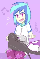 Size: 826x1200 | Tagged: safe, artist:yuck, derpibooru import, octavia melody, vinyl scratch, equestria girls, clothes, cute, excited, female, leggings, lesbian, scratchtavia, shipping, smiling