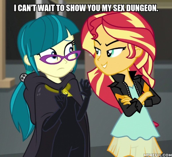 Size: 600x547 | Tagged: suggestive, derpibooru import, edit, edited screencap, screencap, juniper montage, sunset shimmer, equestria girls, movie magic, spoiler:eqg specials, caption, female, image macro, implied sex, lesbian, meme