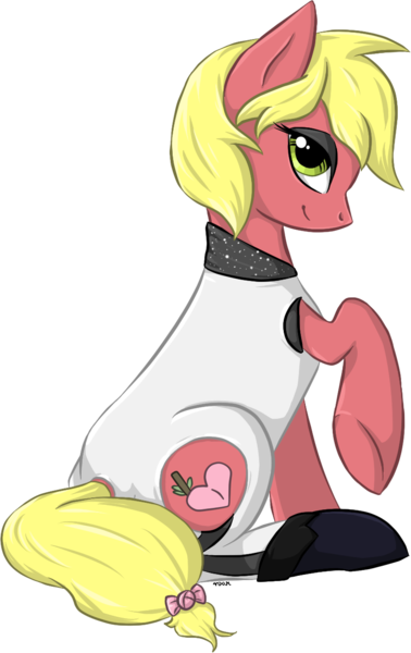 Size: 829x1316 | Tagged: safe, artist:violentdreamsofmine, derpibooru import, oc, oc:cherry bomb, unofficial characters only, earth pony, pony, bodysuit, clothes, female, mare, simple background, sitting, solo, transparent background