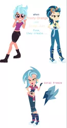 Size: 666x1272 | Tagged: safe, artist:berrypunchrules, derpibooru import, frosty orange, indigo zap, equestria girls, clothes, ear piercing, earring, eyes do not belong there, female, fingerless gloves, fusion, gloves, goggles, jewelry, midriff, piercing, short shirt, third eye
