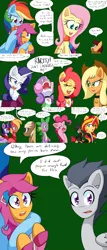 Size: 2400x5600 | Tagged: safe, artist:jake heritagu, derpibooru import, apple bloom, applejack, big macintosh, fluttershy, pinkie pie, rainbow dash, rarity, rumble, scootaloo, spike, sunset shimmer, sweetie belle, twilight sparkle, twilight sparkle (alicorn), oc, oc:hades, oc:sandy hooves, alicorn, dragon, pony, comic:ask motherly scootaloo, blushing, blushing profusely, clothes, comic, eyepatch, female, hairpin, lesbian, male, mane six, motherly scootaloo, ring, scarf, shipping, straight, sweatshirt, sweetiebloom, twimac, wedding ring