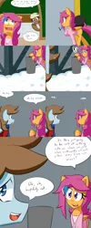 Size: 1600x4000 | Tagged: safe, artist:jake heritagu, derpibooru import, chip mint, rain catcher, scootaloo, oc, oc:sandy hooves, pony, comic:ask motherly scootaloo, christmas sweater, clothes, comic, hairpin, motherly scootaloo, scarf, snow, sweater, sweatshirt, trash bag, trash can