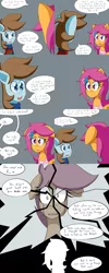 Size: 1600x4000 | Tagged: safe, artist:jake heritagu, derpibooru import, chip mint, rain catcher, scootaloo, pony, comic:ask motherly scootaloo, christmas sweater, clothes, comic, crying, hairpin, motherly scootaloo, scarf, silhouette, sweater, sweatshirt