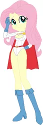 Size: 190x551 | Tagged: safe, artist:wolf, derpibooru import, fluttershy, equestria girls, boob window, boots, breasts, cape, cleavage, clothes, cosplay, costume, dc comics, gloves, leotard, open chest, power girl, shoes