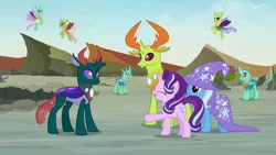 Size: 1280x720 | Tagged: changedling, changedling brothers, changeling, derpibooru import, king thorax, pharynx, prince pharynx, safe, screencap, starlight glimmer, thorax, to change a changeling, trixie