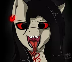 Size: 3800x3300 | Tagged: suggestive, artist:azerta56, derpibooru import, oc, oc:gothica san gorden, unofficial characters only, creepy, drool, female, gothic, mawshot, open mouth, red eyes, simple background, solo, solo female, tattoo, tongue out