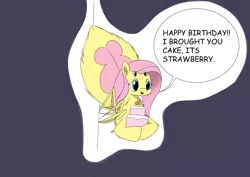 Size: 8598x6071 | Tagged: absurd resolution, artist:taurson, cake, derpibooru import, dialogue, fluttershy, food, happy birthday, hoof hold, monster pony, multiple eyes, original species, safe, solo, species swap, speech bubble, spiderpony, spidershy
