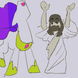 Size: 300x297 | Tagged: 4chan, animated, anonymous artist, colored, dancing, derpibooru import, drawthread, duo, gif, jesus christ, majestic as fuck, /mlp/, mormon jesus, party hard, princess celestia, safe, simple background, white background