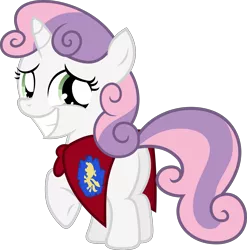 Size: 4439x4500 | Tagged: safe, artist:slb94, derpibooru import, sweetie belle, pony, unicorn, stare master, absurd resolution, blank flank, cmc cape, female, filly, grin, looking at you, nervous, nervous grin, plot, simple background, smiling, sweetie butt, transparent background, vector