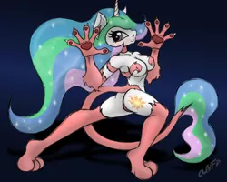 Size: 1500x1200 | Tagged: anthro, artist:miniferu, ass, breasts, clothes, cosplay, costume, crossover, darkstalkers, derpibooru import, erect nipples, felicia, jazz hands, looking at you, nipple outline, plot, princess celestia, suggestive