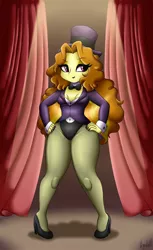 Size: 1024x1676 | Tagged: suggestive, artist:queentigrel, derpibooru import, adagio dazzle, equestria girls, rainbow rocks, bowtie, breasts, clothes, female, high heels, leotard, magician outfit, pantyhose, shoes, smiling, solo, solo female, stupid sexy adagio dazzle, thunder thighs