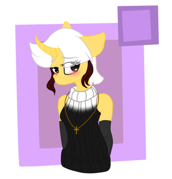 Size: 636x663 | Tagged: safe, artist:nikkitatheanimefan, derpibooru import, oc, oc:mary, unofficial characters only, anthro, unicorn, blushing, curved horn, female, mare, solo