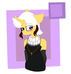 Size: 636x663 | Tagged: safe, artist:nikkitatheanimefan, derpibooru import, oc, oc:mary, unofficial characters only, anthro, unicorn, blushing, curved horn, female, mare, solo