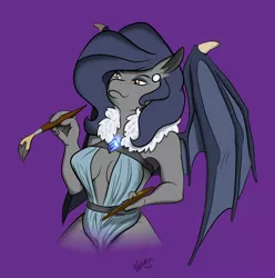 Size: 2070x2084 | Tagged: suggestive, artist:skuttz, artist:stasyan1902, derpibooru import, edit, oc, oc:vibrant vision, unofficial characters only, anthro, bat pony, armpits, bat pony oc, breasts, cleavage, clothes, colored, dress, ear piercing, earring, erect nipples, female, gem, jewelry, nipple outline, nipples, nudity, paintbrush, palette, piercing, side slit, solo