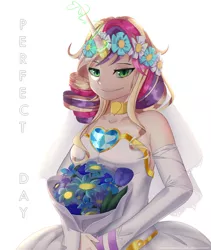 Size: 1600x1900 | Tagged: a canterlot wedding, artist:togeticisa, clothes, derpibooru import, dress, fake cadance, flower, horned humanization, human, humanized, princess cadance, queen chrysalis, safe, simple background, wedding dress, white background