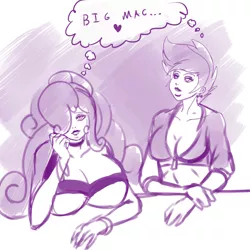 Size: 1000x1000 | Tagged: artist:annon, bimbo, bimbo scootaloo, breasts, busty scootaloo, busty sweetie belle, cleavage, derpibooru import, human, humanized, scootaloo, source needed, suggestive, sweetie belle, useless source url