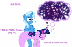 Size: 1024x672 | Tagged: safe, artist:navitaserussirus, derpibooru import, trixie, twilight sparkle, genie, pony, unicorn, asktwixiegenies, breakup, cropped, crying, dream, eyes closed, female, lesbian, mare, nightmare, sad, shipping, simple background, sleeping, species swap, teary eyes, twixie, white background, zzz