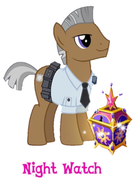 Size: 549x722 | Tagged: box, derpibooru import, gameloft, male, night watch, safe, security guard, shiny, solo, stallion, vigilance