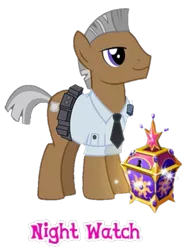 Size: 549x722 | Tagged: box, derpibooru import, gameloft, male, night watch, safe, security guard, shiny, solo, stallion, vigilance