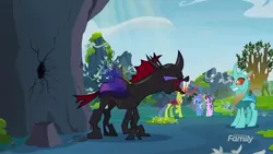 Size: 1280x720 | Tagged: changedling, changeling, cornicle, derpibooru import, discovery family logo, king thorax, pharynx, safe, screencap, starlight glimmer, thorax, to change a changeling, trixie