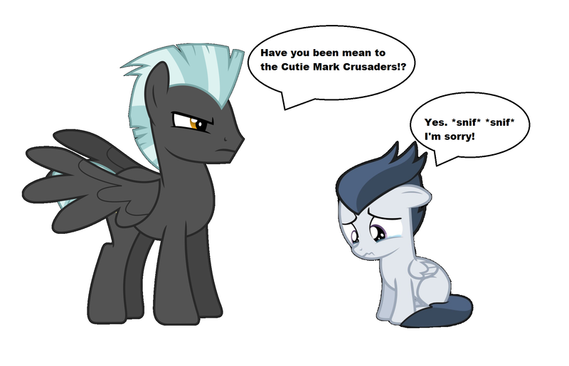 Size: 2026x1304 | Tagged: safe, artist:jwwprod, derpibooru import, rumble, thunderlane, pegasus, pony, marks and recreation, angry, brothers, colt, crying, dialogue, male, regret, sad, siblings, speech bubble, stallion, unamused