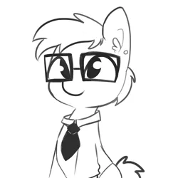 Size: 1650x1650 | Tagged: safe, artist:tjpones, derpibooru import, oc, oc:tjpones, unofficial characters only, earth pony, pony, ear fluff, ear piercing, earring, glasses, grayscale, jewelry, monochrome, necktie, piercing, simple background, solo, white background