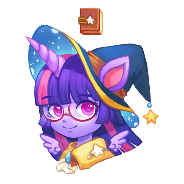 Size: 800x800 | Tagged: alicorn, artist:kongyi, book, bust, derpibooru import, eared humanization, female, glasses, hat, horned humanization, human, humanized, looking at you, safe, simple background, solo, twilight sparkle, twilight sparkle (alicorn), white background, wizard hat