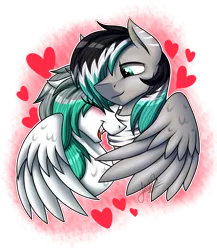 Size: 2000x2300 | Tagged: safe, artist:jack-pie, derpibooru import, oc, unofficial characters only, pegasus, pony, blushing, bust, commission, couple, eyes closed, female, heart, love, male, mare, oc x oc, open mouth, shipping, smiling, stallion, straight