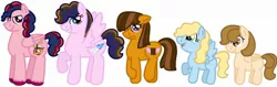 Size: 2038x643 | Tagged: safe, artist:kindheart525, derpibooru import, oc, oc:angel cake, oc:cherry fizz, oc:chocolate bomb, oc:cotton tuft, oc:marzipan, unofficial characters only, earth pony, pegasus, pony, kindverse, offspring's offspring, parent:oc:confetti surprise, parent:oc:lightning bolt