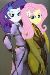 Size: 506x758 | Tagged: suggestive, derpibooru import, edit, edited screencap, screencap, fluttershy, rarity, alien, equestria girls, backup dancers, bedroom eyes, breasts, cropped, duo, female, harem, head swap, kinky, line-up, lyn me, max rebo band, oola, sexy, skimpy, slave, star wars, strut