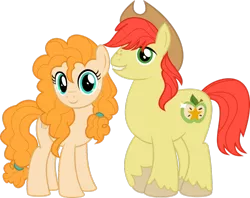 Size: 1024x811 | Tagged: safe, artist:jhayarr23, derpibooru import, bright mac, pear butter, the perfect pear, brightbutter, cutie mark, dimples, female, happy, male, shipping, simple background, straight, transparent background, vector