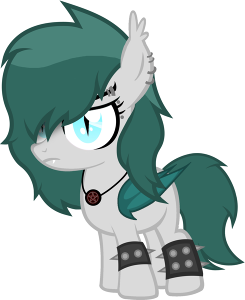 Size: 1280x1566 | Tagged: safe, artist:fletcherthehuntress, derpibooru import, oc, oc:melantha doomwhisper, unofficial characters only, bat pony, pony, ear piercing, female, filly, piercing, simple background, solo, spiked wristband, transparent background, vector, wristband