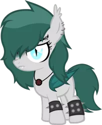 Size: 1280x1566 | Tagged: safe, artist:fletcherthehuntress, derpibooru import, oc, oc:melantha doomwhisper, unofficial characters only, bat pony, pony, ear piercing, female, filly, piercing, simple background, solo, spiked wristband, transparent background, vector, wristband