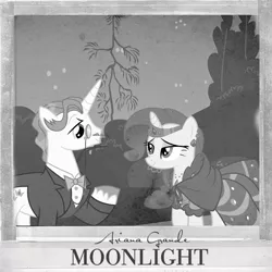 Size: 800x800 | Tagged: safe, artist:penguinsn1fan, artist:philiptomkins, artist:the smiling pony, derpibooru import, fancypants, rarity, pony, ariana grande, cover, monochrome, parody