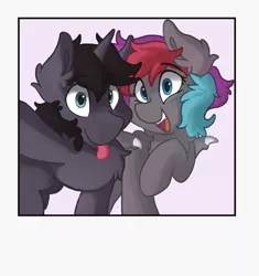 Size: 1917x2038 | Tagged: safe, artist:saxopi, derpibooru import, oc, oc:pi, oc:surreal nightmares, unofficial characters only, bat pony, unicorn, tongue out