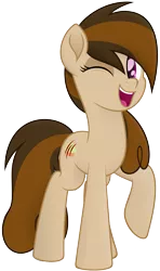 Size: 1147x1932 | Tagged: safe, artist:comfydove, derpibooru import, oc, oc:cupcake slash, unofficial characters only, earth pony, pony, cute, female, mare, movie accurate, ocbetes, one eye closed, open mouth, simple background, solo, transparent background, wink