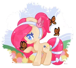 Size: 800x713 | Tagged: artist:exceru-karina, butterfly, derpibooru import, flower, oc, oc:bloom flower, safe, simple background, solo, transparent background, unofficial characters only