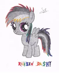 Size: 639x784 | Tagged: artist:thestipplebrony, derpibooru import, female, filly, filly rainbow dash, pointillism, rainbow dash, safe, solo, stipple, traditional art, younger