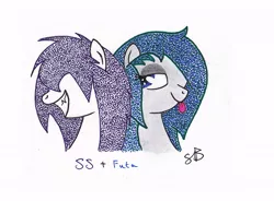 Size: 603x444 | Tagged: artist:thestipplebrony, derpibooru import, oc, oc:futava, oc:sweet scent, pointillism, safe, stipple, traditional art, unofficial characters only