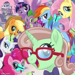 Size: 1080x1080 | Tagged: alicorn, applejack, bowtie, butterfly, derpibooru import, dragon, fluttershy, glasses, looking at you, mane seven, mane six, mlp movie pony maker, my little pony: the movie, oc, oc:beach blossom, pinkie pie, rainbow dash, rarity, safe, spike, twilight sparkle, twilight sparkle (alicorn)