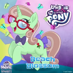 Size: 1080x1080 | Tagged: safe, derpibooru import, oc, oc:beach blossom, unofficial characters only, butterfly, unicorn, my little pony: the movie, bow, bowtie, glasses, mlp movie pony maker, my little pony logo, tail bow