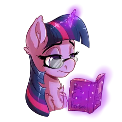 Size: 4000x4000 | Tagged: safe, artist:witchtaunter, derpibooru import, twilight sparkle, alicorn, pony, unicorn, book, bookhorse, bust, chest fluff, ear fluff, female, fluffy, glasses, levitation, magic, mare, portrait, reading, shoulder fluff, simple background, solo, telekinesis, transparent background