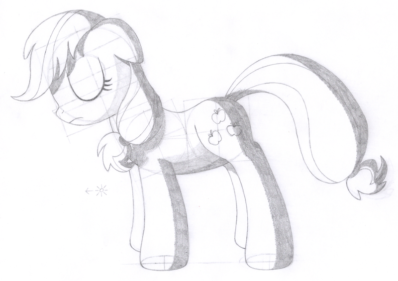 Size: 1848x1305 | Tagged: safe, artist:aafh, derpibooru import, applejack, earth pony, pony, eyes closed, monochrome, solo, traditional art