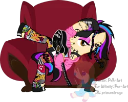 Size: 2354x1887 | Tagged: artist:princeofrage, body writing, cap, couch, derpibooru import, guitar, hat, jrock, lidded eyes, miyavi, oc, plushie, safe, semi-anthro, simple background, solo, tattoo, transparent background, unofficial characters only, visual kei