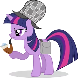 Size: 4250x4247 | Tagged: safe, artist:hornflakes, derpibooru import, twilight sparkle, pony, unicorn, mmmystery on the friendship express, absurd resolution, bubble pipe, deerstalker, female, hat, mare, saddle bag, simple background, solo, transparent background, unicorn twilight, vector