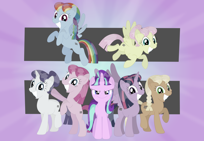 Size: 3487x2410 | Tagged: alicorn, applejack, artist:porygon2z, bad end, derpibooru import, equal cutie mark, equalized, evil grin, fluttershy, grin, mane six, pinkie pie, rainbow dash, rarity, s5 starlight, safe, smiling, starlight glimmer, this will end in communism, twilight sparkle, twilight sparkle (alicorn), xk-class end-of-the-world scenario