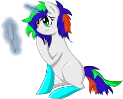 Size: 1414x1137 | Tagged: safe, artist:violentdreamsofmine, derpibooru import, oc, oc:shape shifter, unofficial characters only, unicorn, female, heterochromia, magic, mare, mirror, simple background, sitting, solo, transparent background