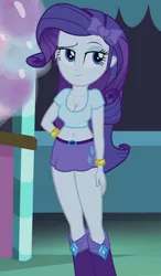 Size: 420x720 | Tagged: safe, derpibooru import, edit, edited screencap, editor:ah96, screencap, rarity, equestria girls, rainbow rocks, adorasexy, belly button, belt, boots, bow, breast edit, breasts, cleavage, clothes, cropped, female, midriff, miniskirt, sexy, shoes, skirt, solo, thighs