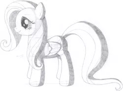 Size: 1856x1372 | Tagged: safe, artist:aafh, derpibooru import, fluttershy, pegasus, pony, monochrome, simple background, solo, traditional art, white background